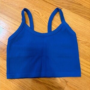 Blue Ribbed Cropped Tank